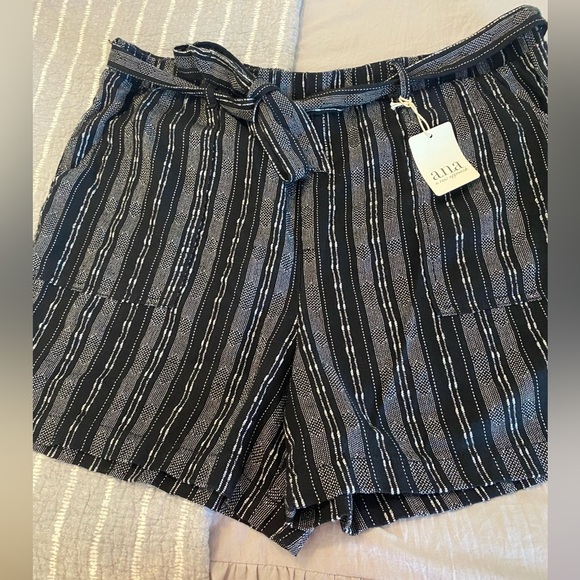 Ana A New Approach Womens SZ XXL Linen Blend Black Stripe Hi Rise Belted Shorts - Picture 1 of 7